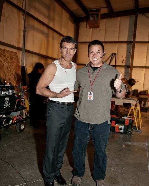 Dan with Antonio Banderas on a film set